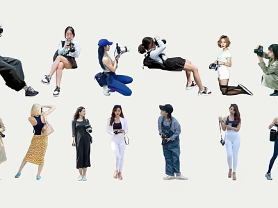 Diverse Group of People in Various Poses and Fashionable Outfits for Portrait Shots 3d model