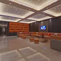 Modern KTV Interior With Starry Ceiling Orange Sofas And TV Screen 3d model