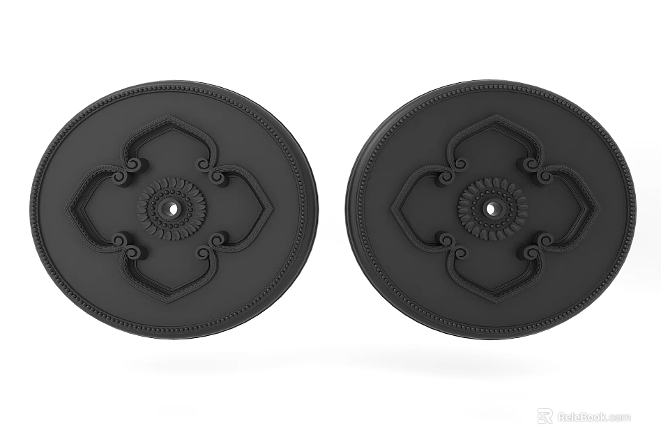 Two Black Round Ceiling Light Panels With Intricate Ornate Decorative Design 3d model 