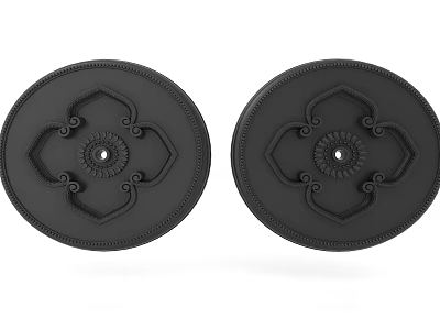 Two Black Round Ceiling Light Panels With Intricate Ornate Decorative Design 3d model
