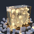 Transparent Cube Box Filled With Illuminated White Cylindrical Objects Scattered Around