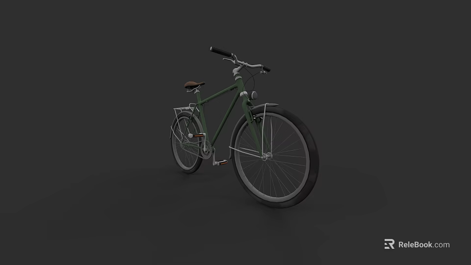 Vintage Classic Green Bicycle With Black Handlebars Brown Seat And Steel Frame 3d model 