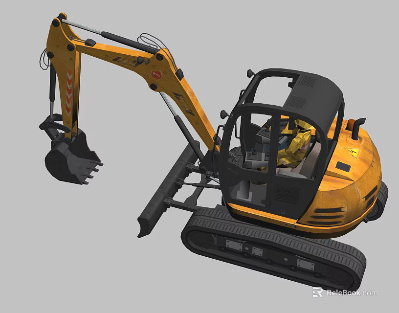 Yellow Functional Vehicle with Tracked Undercarriage Cab and Excavator Bucket 3d model 