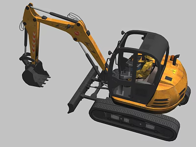 Yellow Functional Vehicle with Tracked Undercarriage Cab and Excavator Bucket 3d model
