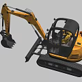 Yellow Functional Vehicle with Tracked Undercarriage Cab and Excavator Bucket