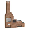 Outdoor Brick Grill Structure With Chimney Storage And Cooking Compartments
