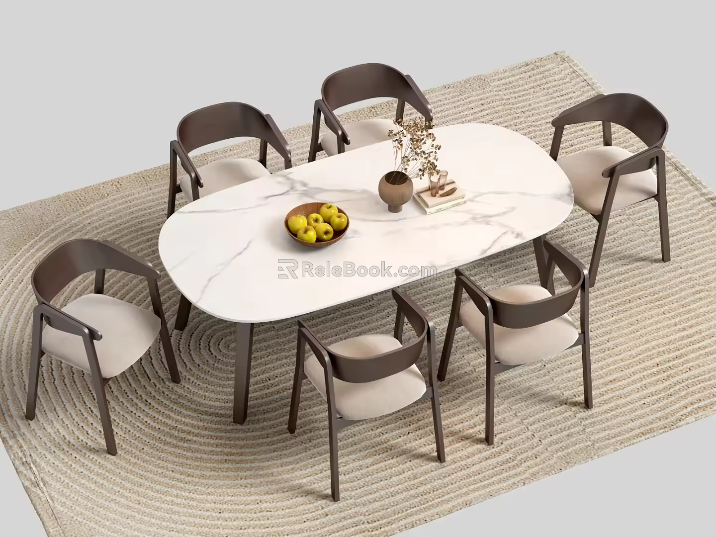 Quiet Ancient Nordic Dining Table and Chair Carpet 3d model