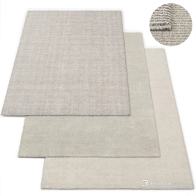 Light Colored Square Rugs With Different Textures Stacked On White Background 3d model 