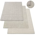 Light Colored Square Rugs With Different Textures Stacked On White Background