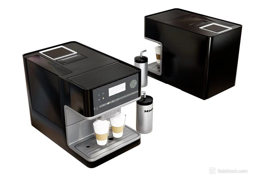 Modern Black Kitchen Appliance Coffee Machine With Two Cups And Milk Frother 3d model 