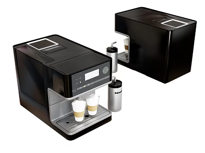 Modern Black Kitchen Appliance Coffee Machine With Two Cups And Milk Frother 3d model