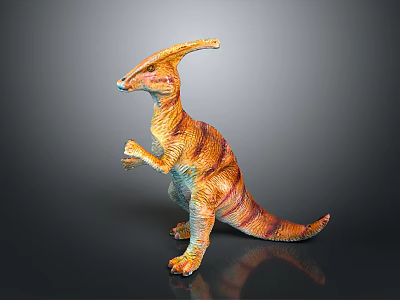 Vibrant Standing Dinosaur Model With Colorful Stripes Long Crest And Reflective Base 3d model