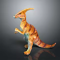Vibrant Standing Dinosaur Model With Colorful Stripes Long Crest And Reflective Base