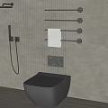 Modern Gray Toilet in Contemporary Bathroom with Shower Fixture Towel Rack and Potted Plant