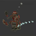Red Lego Robot With Mechanical Arm And Blue Cubes Nearby White Spheres