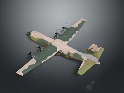 Camouflage Military Airplane Model With Four Engines And Detailed Design 3d model