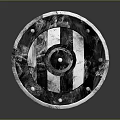 Medieval Metal Round Shield With Striped Design Riveted Edge And Textured Surface