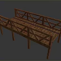 Wooden Bridge Structure With Railings Support Posts And Wooden Planks