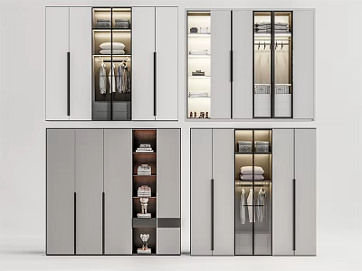 Modern Wardrobe Interior With Sliding Glass Doors Hanging Rods And Storage Shelves 3d model
