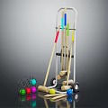 Colorful Croquet Equipment Set With Wooden Mallets Balls Metal Rack And Wheeled Cart