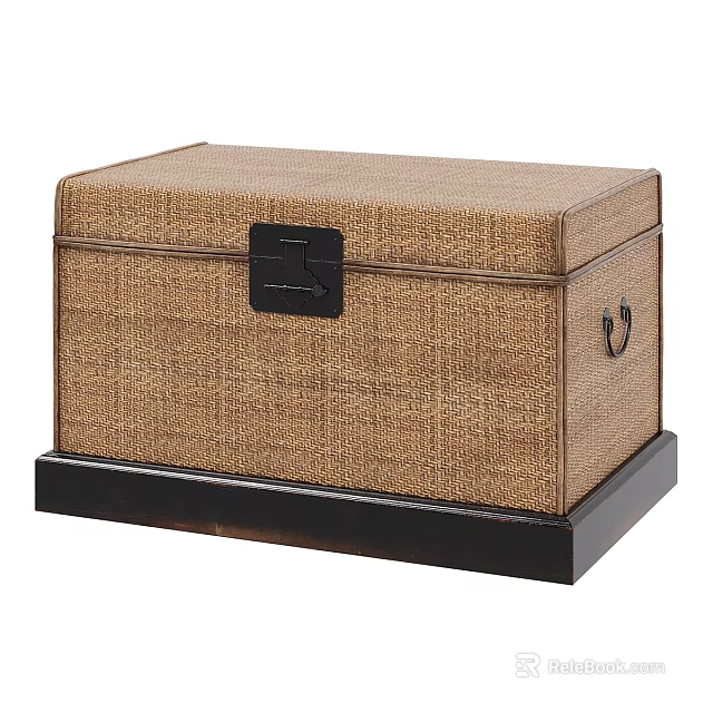 Woven Texture Storage Chest With Black Lock Clasp Dark Wooden Base For Home Organization 3d model 