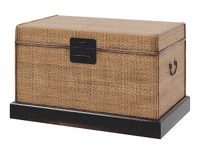 Woven Texture Storage Chest With Black Lock Clasp Dark Wooden Base For Home Organization 3d model