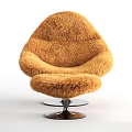Modern Orange Plush Fur Lounge Chair With Matching Ottoman And Metal Base