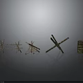 Handmade Wooden Craft Structures Including Twig Frames Cross Supports And Stacked Roll