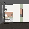 Modern White Green Wardrobe Design With Desk Bookshelf And Potted Plant