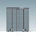 Modern High Rise Building With Glass Curtain Walls Water Pool And Landscaping