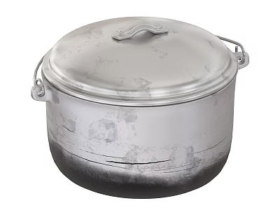 Silver Cooking Pot With Lid And Two Handles Traditional Kitchen Cookware Design 3d model