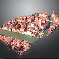 Modern 3D Townscape Model with Red Rooftops Square Dome Building and Green Areas 3d model