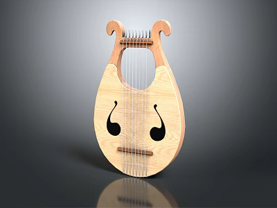 Classical Wooden Lyre Musical Instrument With Curved Head And String Design 3d model