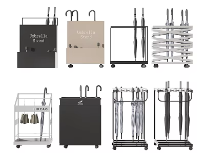 Modern Umbrella Stands With Different Styles Metal Frames And Mobile Wheels 3d model