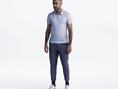 Man Standing in Gray Polo Shirt Dark Pants and White Shoes Casually 3d model