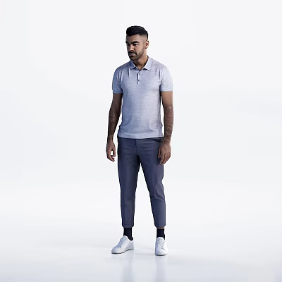 Man Standing in Gray Polo Shirt Dark Pants and White Shoes Casually 3d model