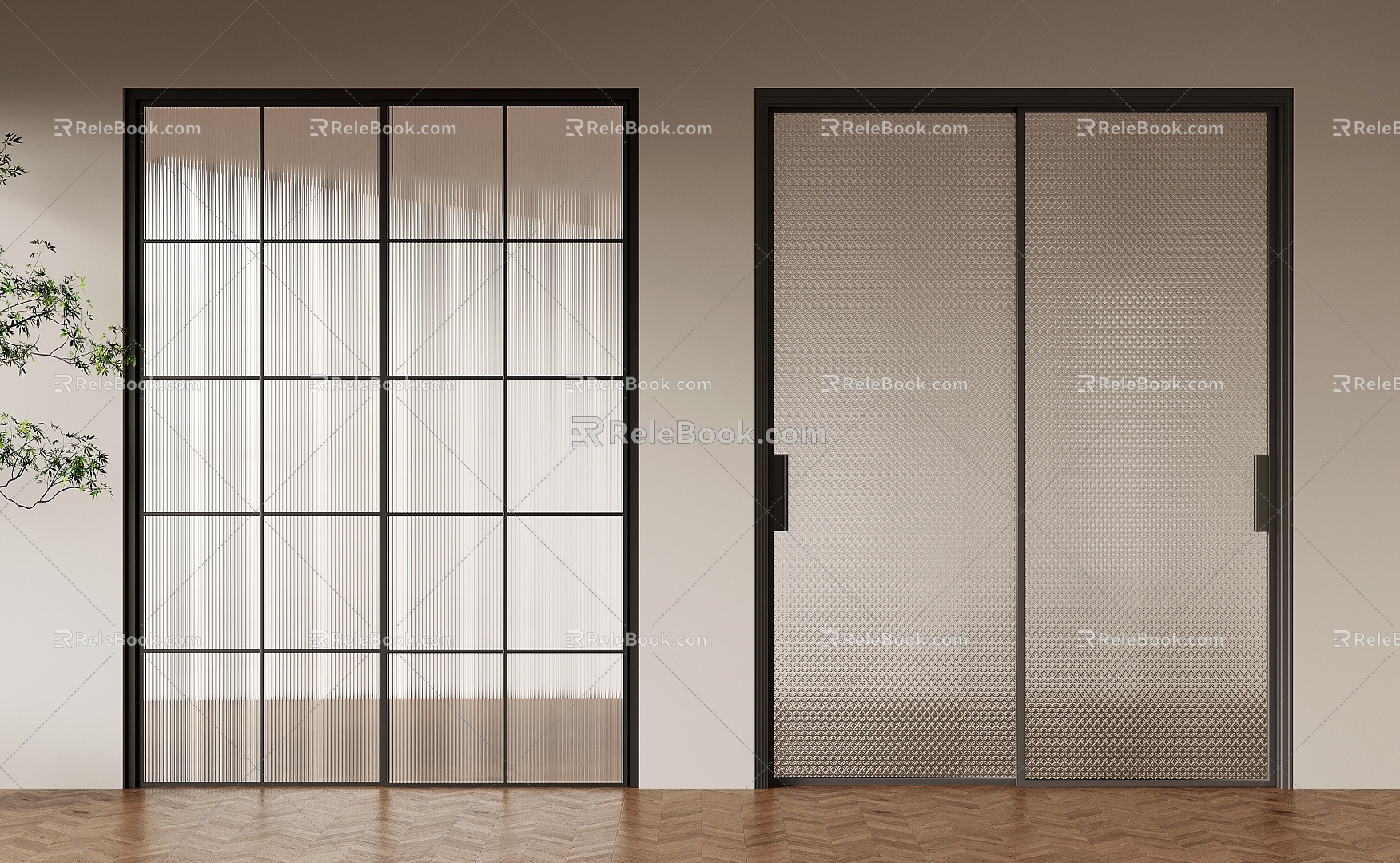 Modern sliding door Changhong glass craft glass 3d model