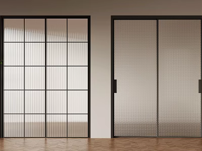Modern Sliding Doors With Black Frame Glass Panel And Perforated Design For Interior Space 3d model