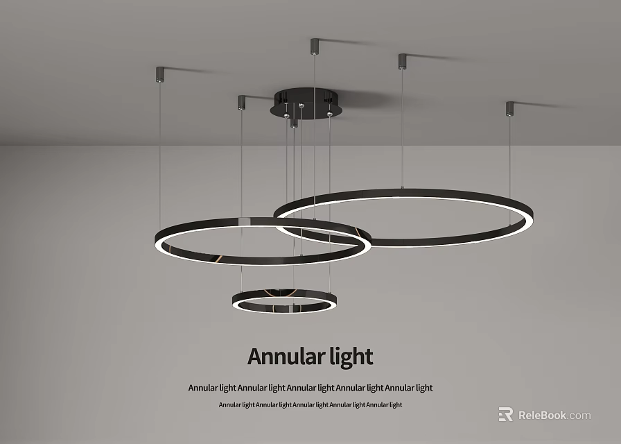 Modern Annular Chandelier Design Featuring Circular LED Light Rings And Sleek Black Frame 3d model 