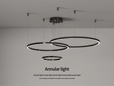 Modern Annular Chandelier Design Featuring Circular LED Light Rings And Sleek Black Frame 3d model