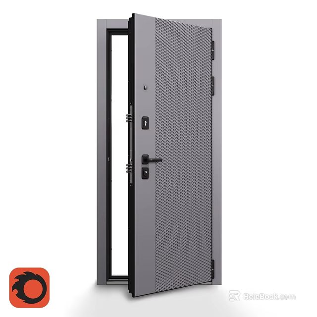 Modern Metal Flush Door With Mesh Panel And Secure Lock Design 3d model 