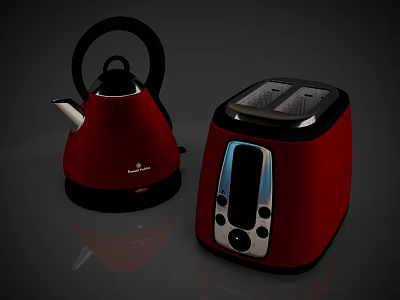 Stylish Red Kitchen Kettle And Toaster Appliances With Modern Design Features 3d model