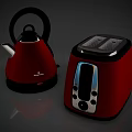 Stylish Red Kitchen Kettle And Toaster Appliances With Modern Design Features 3d model