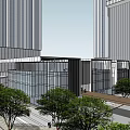 Modern High Rise Office Building With Glass Facade And Connected Base Structure 3d model