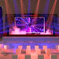Futuristic Stage Setup With Large LED Screen Colorful Lighting And Cosmic Background