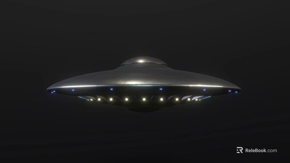 Silver Disc Shaped UFO With Illuminated Base Lights Against Dark Background 3d model 