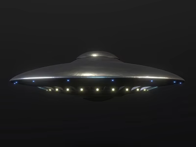 Silver Disc Shaped UFO With Illuminated Base Lights Against Dark Background 3d model