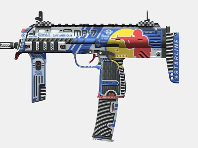Custom Designed MP7 Submachine Gun With Vibrant Colorful Graphics 3d model