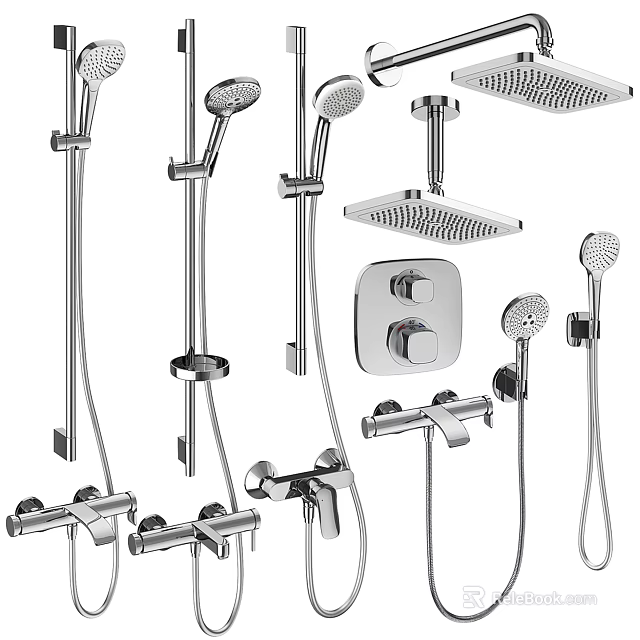 Modern Chrome Shower Head Collection with Handheld Fixed and Overhead Styles 3d model 