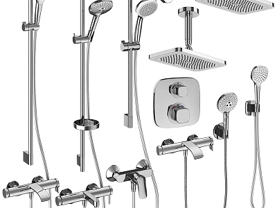 Modern Chrome Shower Head Collection with Handheld Fixed and Overhead Styles 3d model